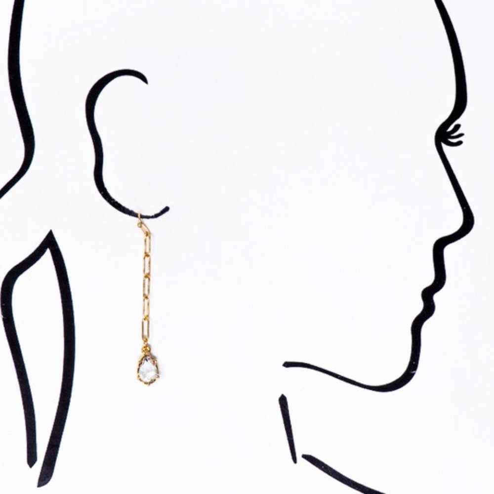 Gold Chain Teardrop Stone Linear Dangle Earrings - Picture 3 of 6